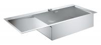 Мойка кухонная из нержавеющей стали Grohe K1000 (31582SD0) 116х52 см, монтаж вровень со столешницей, чаша справа, клапан-автомат, нержавеющая сталь