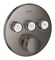Смеситель-термостат Grohe Grohtherm SmartControl (29121A00) на 3 источника, встраиваемый, круглая розетка, необходим Rapido SmartBox 35600, темный графит, глянцевый