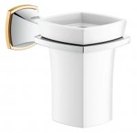 Стакан керамический Grohe Grandera (40626IG0) с настенным держателем, хром с золотом