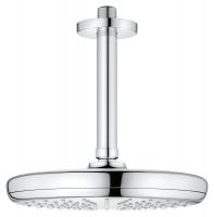 Верхний душ с потолочным кронштейном Grohe Tempesta 210 (26414000) круглый, диаметр 210 мм, держатель 142 мм, ограничитель расхода воды 9,5 л/мин, хром