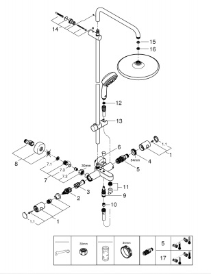 Душевая стойка для ванны Grohe Tempesta Cosmopolitan System 250 (26672000) с термостатом и изливом, хром