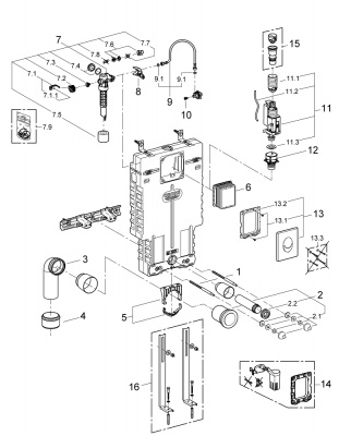 Смывной бачок Grohe Uniset (38723001) для подвесного унитаза, для обмуровки, с клавишей хром