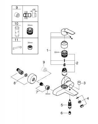 Смеситель для ванны Grohe Eurosmart (33300003),  хром