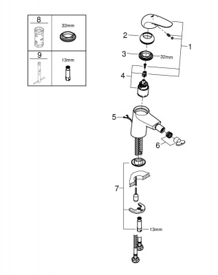 Смеситель Grohe Eurostyle new (23721003) для биде, S-Size, с цепочкой, хром