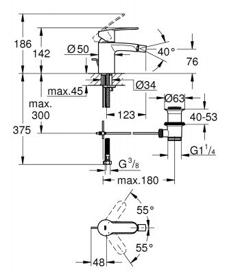 Смеситель Grohe Eurostyle Cosmopolitan (33565002) для биде, сливной гарнитур