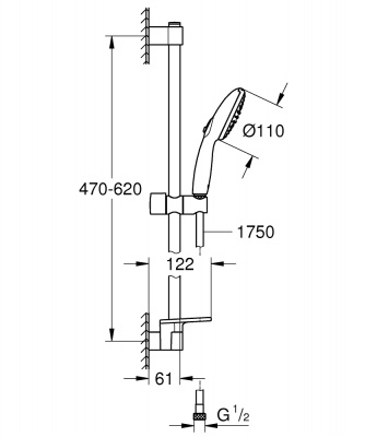 Душевая гарнитур Grohe Tempesta 110 (27926003), 2 вида струи, с полочкой, хром