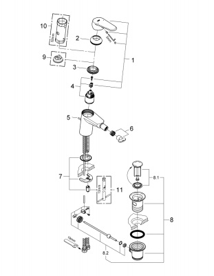 Смеситель Grohe Eurodisc Cosmopolitan (33244002) для биде, сливной гарнитур