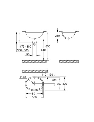 Раковина встраиваемая снизу Grohe Bau Ceramic (39423000) 56х42 см, без отверстия под смеситель