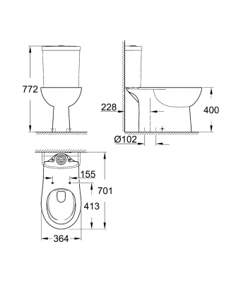 Чаша унитаза напольного Grohe Bau Ceramic (39429000) 60 см, вертикальный выпуск, без бачка и сиденья, белая