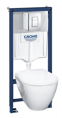 Комплект инсталляции и подвесного унитаза Grohe Solido Serel (39186000) 6 в 1, сиденье микролифт, клавиша хром
