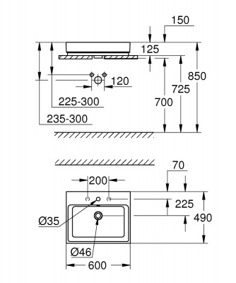 Раковина накладная Grohe Cube Ceramic PureGuard (3947700H) 60х49 см, с гигиеническим покрытием, с 1-м отверстием для смесителя по центру