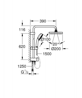Душевая стойка Grohe Tempesta Cosmopolitan System 200 (27394002) без смесителя, высота 74 мм, верхний душ 200 мм, хром