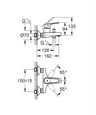 Смеситель Grohe BauFlow (23601000) для ванны, хром
