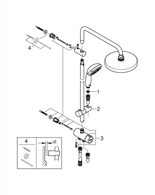Душевая стойка Grohe New Tempesta System 200 (26452001) без смесителя, высота 104 см, верхний душ 200 мм, хром