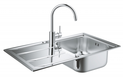 Мойка кухонная из нержавеющей стали с крылом Grohe K400 Concetto (31570SD0) 86х50 см, под тумбу 45 см, клапан-автомат, нержавеющая сталь
