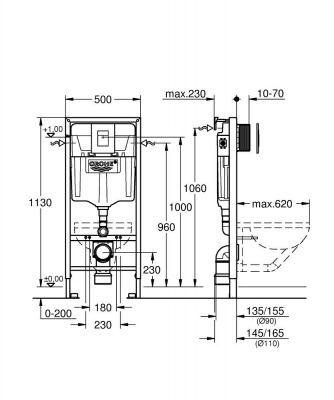 Комплект инсталляция для подвесного унитаза Grohe Rapid SL (38775001) 4 в 1 с клавишей и звукоизоляцией, хром