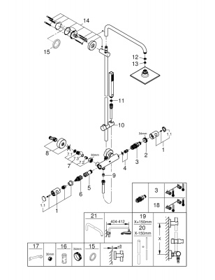 Душевая стойка Grohe Euphoria System 150 (27932000) с термостатом для душа (без излива), с верхним душем 152х152 мм, кронштейн 450 мм, хром