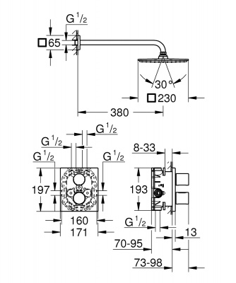 Душевая система встраиваемая Grohe Grohtherm 3000 Cosmopolitan (34572000) с термостатом для ванны (на 2 источника), хром