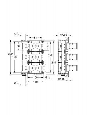 Механизм скрытого вентиля Grohe Grohtherm F (35031000) на 3 выхода, для 27625000