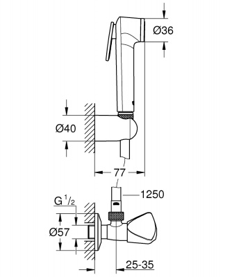 Гигиенический гарнитур Grohe Tempesta-F Trigger Spray (27514001) без смесителя, лейка, пласт. шланг 125 см, держатель с поворотным вентилем, хром