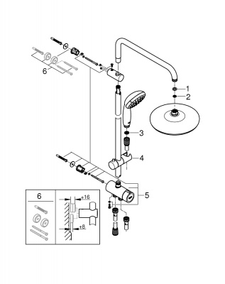 Душевая стойка Grohe New Tempesta System 210 (26381001) без смесителя, высота 74 см, верхний душ 210 мм, хром