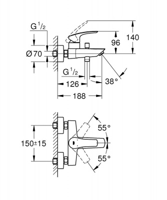 Смеситель для ванны Grohe Eurosmart (33300003),  хром