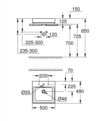 Раковина накладная Grohe Cube Ceramic PureGuard (3947800H) 50х49 см, с гигиеническим покрытием, с 1-м отверстием для смесителя по центру