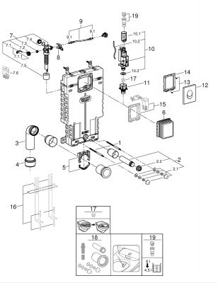 Смывной бачок Grohe Uniset (38723001) для подвесного унитаза, для обмуровки, с клавишей хром