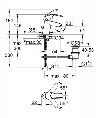 Комплект смесителей для ванной Grohe Eurosmart (124446) 3 в 1, (для раковины 33265002, для ванны 33300002, гарнитур 27853000) хром