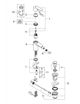 Смеситель Grohe Eurostyle Cosmopolitan (33565002) для биде, сливной гарнитур