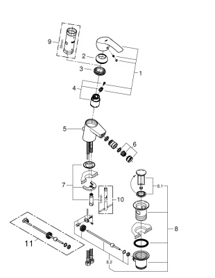 Смеситель для биде Grohe Eurosmart (32929002) со сливным гарнитуром, хром