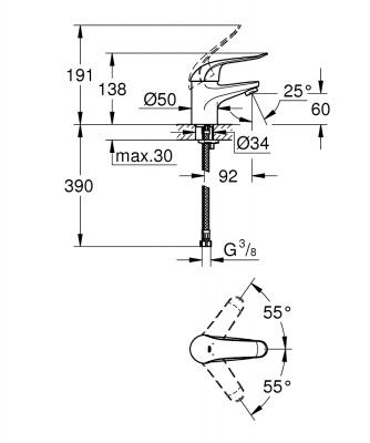 Смеситель Grohe Euroeco Special (32762000) однорычажный для раковины, рычаг 120 мм, гладкий корпус