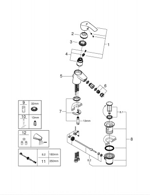 Смеситель Grohe Eurosmart new (23789002) для биде, со сливным гарнитуром, хром
