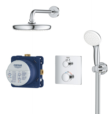 Душевая система встраиваемая Grohe Grohtherm (34729000) с термостатом на 2 выхода, верхний душ Tempesta 210, хром