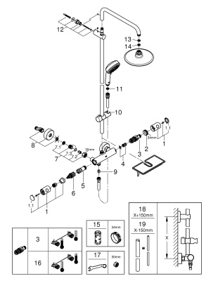 Душевая стойка Grohe Euphoria System 190 (26249000) с термостатом для душа (без излива), верхний душ 190 мм, хром
