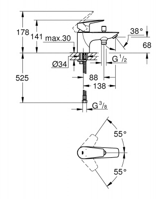 Смеситель на борт ванны Grohe BauEdge New, хром