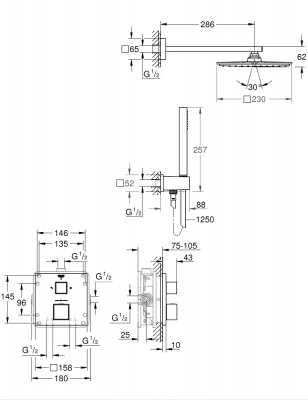 Душевая система встраиваемая Grohe Grohtherm Cube (34741000) с термостатом, верхний душ Allure 230, душевой набор Cube Stick, хром