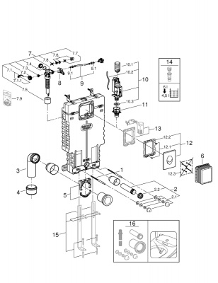Смывной бачок Grohe Uniset (38724001) 111 см, для приставного унитаза в комплекте с белой клавишей (2 в 1), для обмуровки