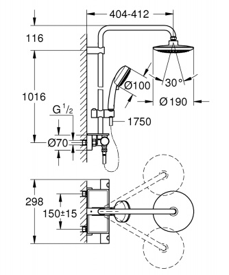 Душевая стойка Grohe Euphoria System 190 (26249000) с термостатом для душа (без излива), верхний душ 190 мм, хром