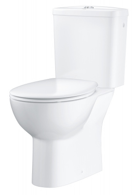 Унитаз напольный безободковый с бачком Grohe Bau Ceramic (39496000) длина 62 см, горизонтальный выпуск, с сиденьем микролифт