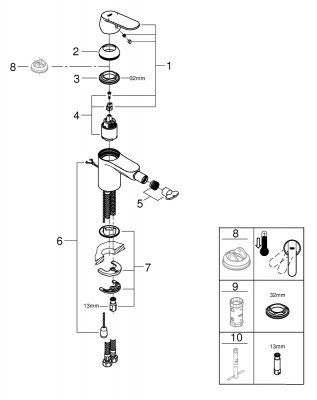 Смеситель Grohe Eurosmart Cosmopolitan (32840000) для биде, с цепочкой