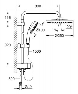 Душевая стойка без смесителя, Grohe Tempesta Cosmopolitan 250 (26675000), хром