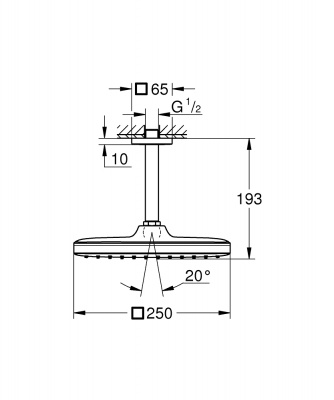 Верхний душ Grohe Tempesta 250 Cube (26688000) с потолочным кронштейном, хром