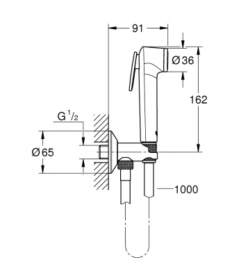 Гигиенический гарнитур Grohe Tempesta-F Trigger Spray (26358000) без смесителя, лейка, пласт. шланг 100 см, держатель с нажимным запорным вентилем, хром