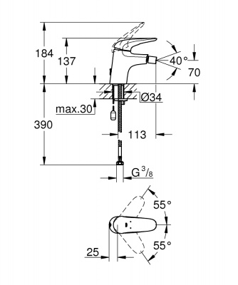 Смеситель Grohe Eurostyle new (23721003) для биде, S-Size, с цепочкой, хром