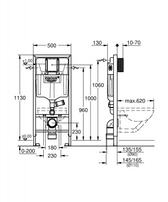Инсталляция Grohe Rapid SL (39002000) 113 см, для подвесного унитаза, с функцией устранения запахов (без клавиши и крепежа)