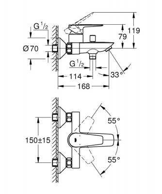 Смеситель для ванны Grohe BauEdge (23604001), хром