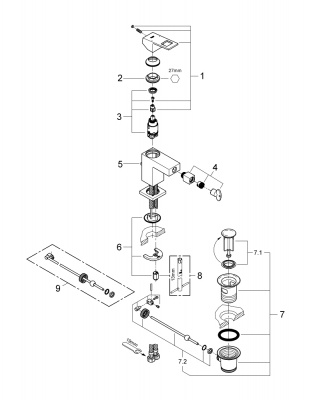 Смеситель для биде Grohe Eurocube (23138000) со сливным гарнитуром, хром
