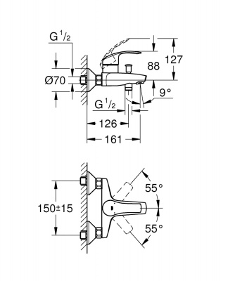 Комплект смесителей для ванной Grohe Eurosmart (124446) 3 в 1, (для раковины 33265002, для ванны 33300002, гарнитур 27853000) хром