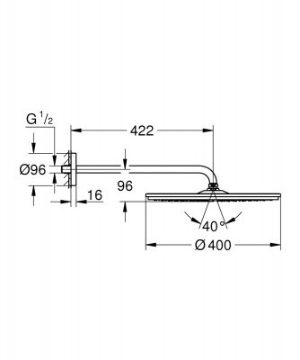Верхний душ Grohe Rainshower Cosmopolitan 400 (26255000) диаметр 400 мм, с настенным кронштейном 422 мм, хром